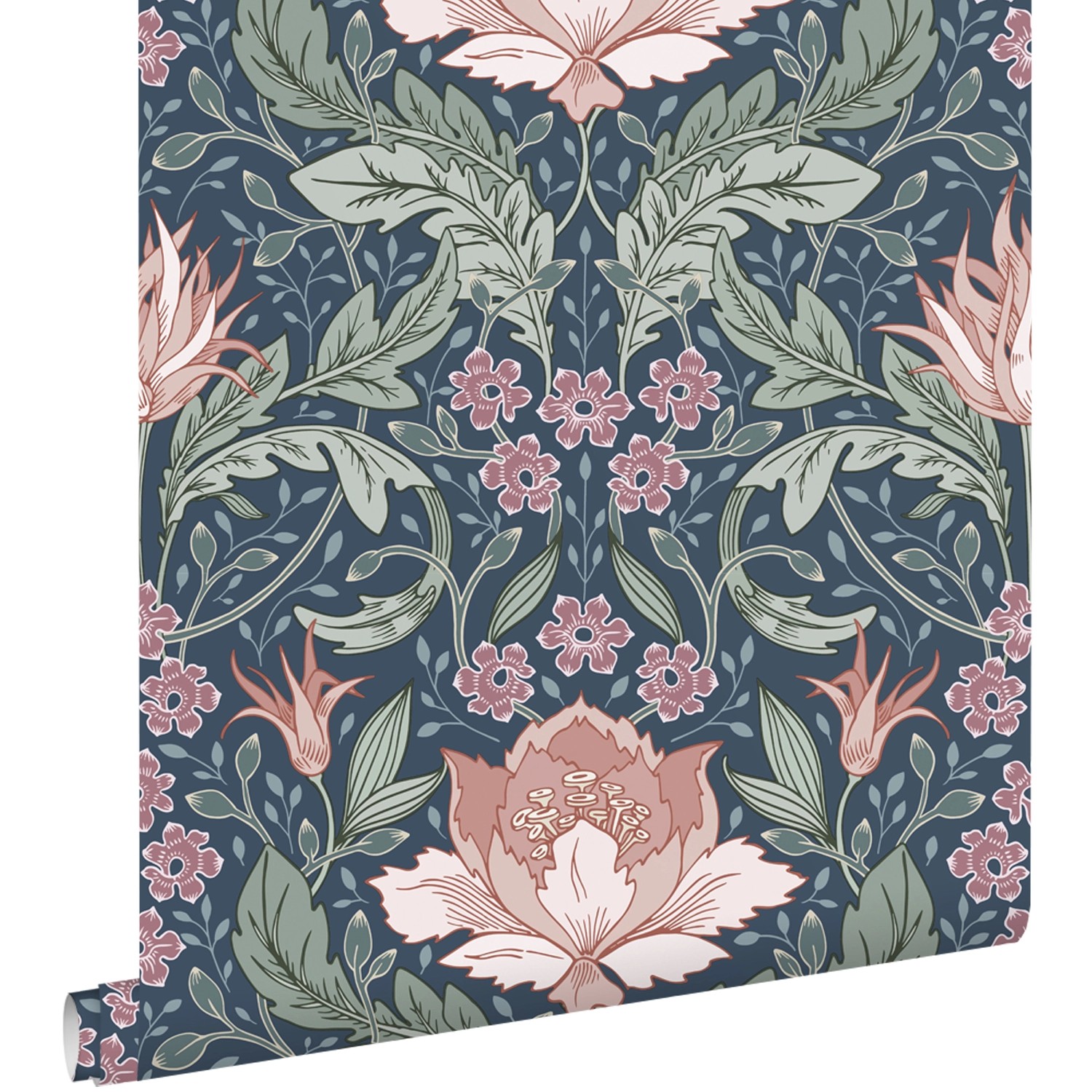 ESTAhome Tapete Blumenmuster im Jugendstil Blau Grün und Terrakottarosa 50 x 900 cm von ESTAhome