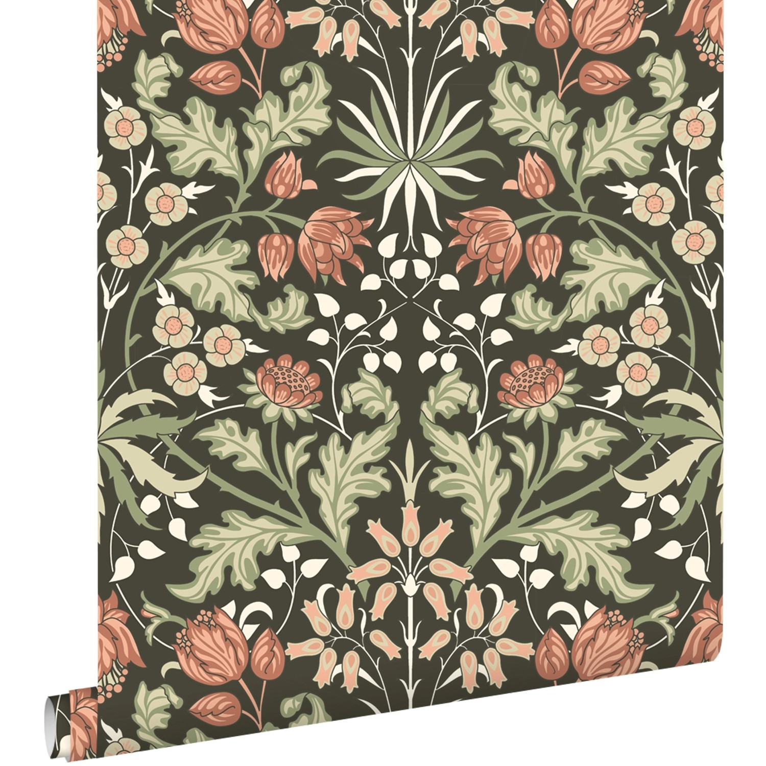 ESTAhome Tapete Blumenmuster im Jugendstil Dunkelgrün und Terrakotta 50 x 900 cm von ESTAhome