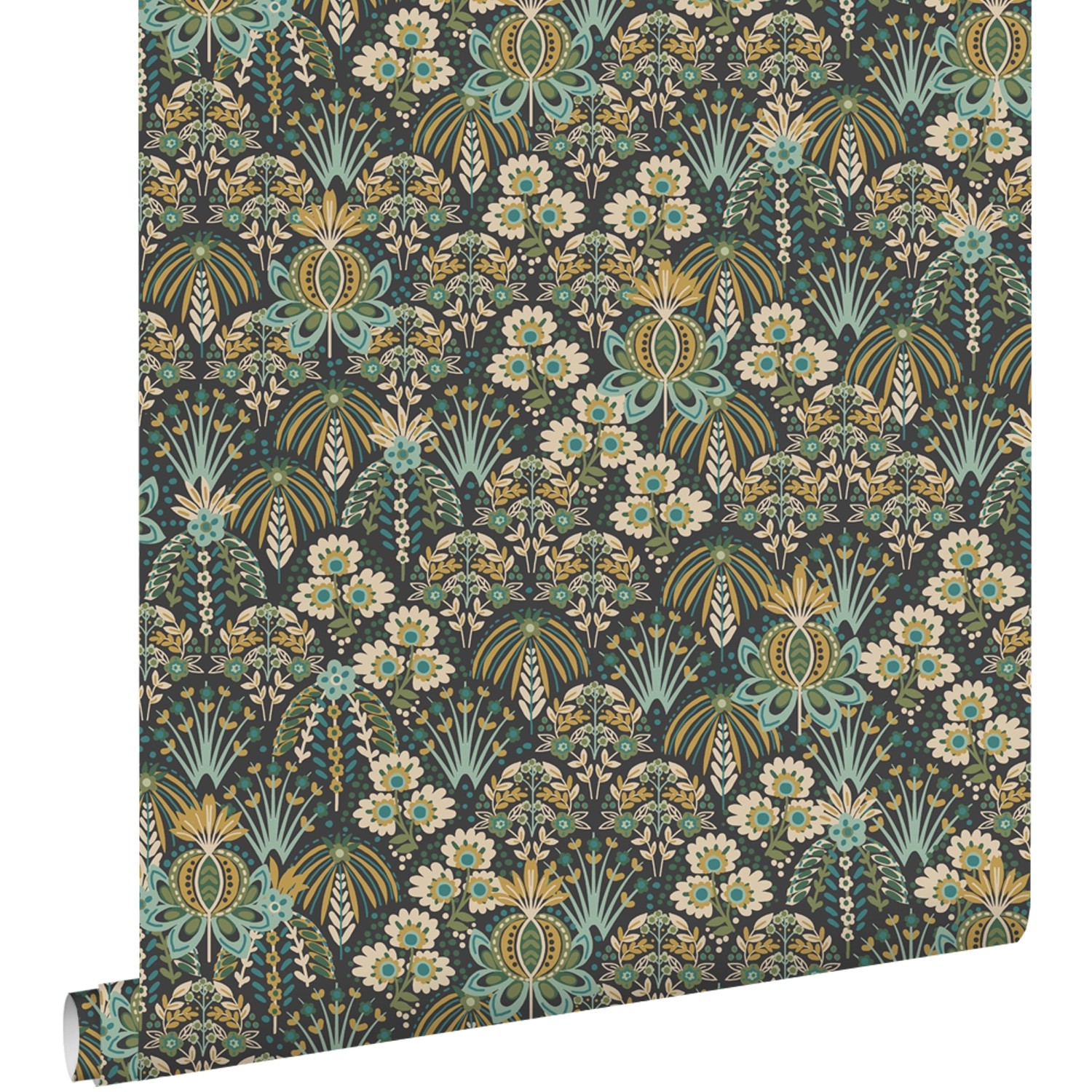 ESTAhome Tapete Blumenmuster im Jugendstil Graugrün Blau und Beige 50 x 900 cm von ESTAhome