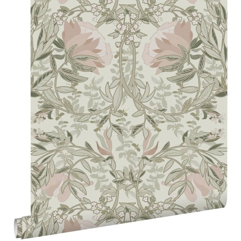 ESTAhome Tapete Blumenmuster im Jugendstil Sandbeige und Altrosa 53 cm x 10.05 m von ESTAhome