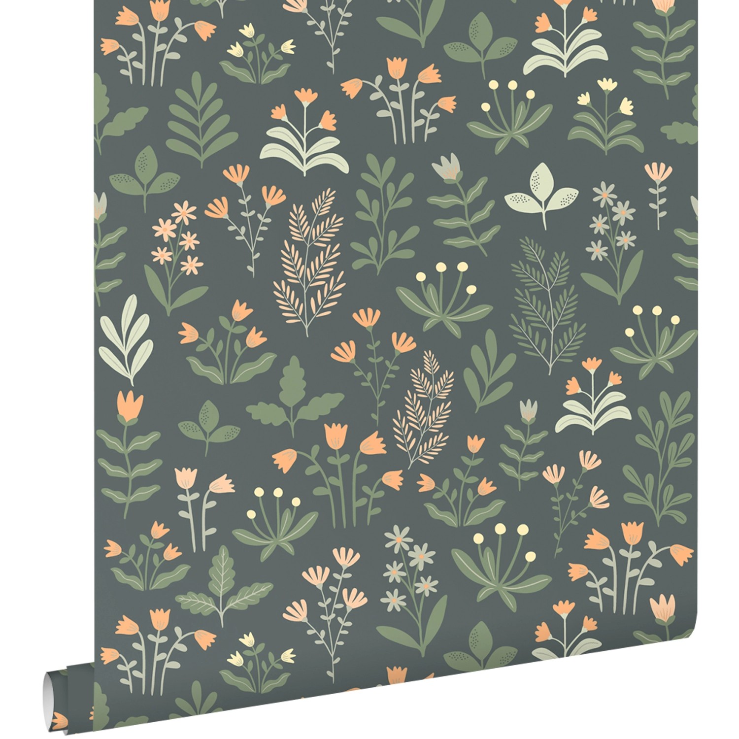 ESTAhome Tapete Feldblumen Graugrün und Orange 50 x 900 cm von ESTAhome