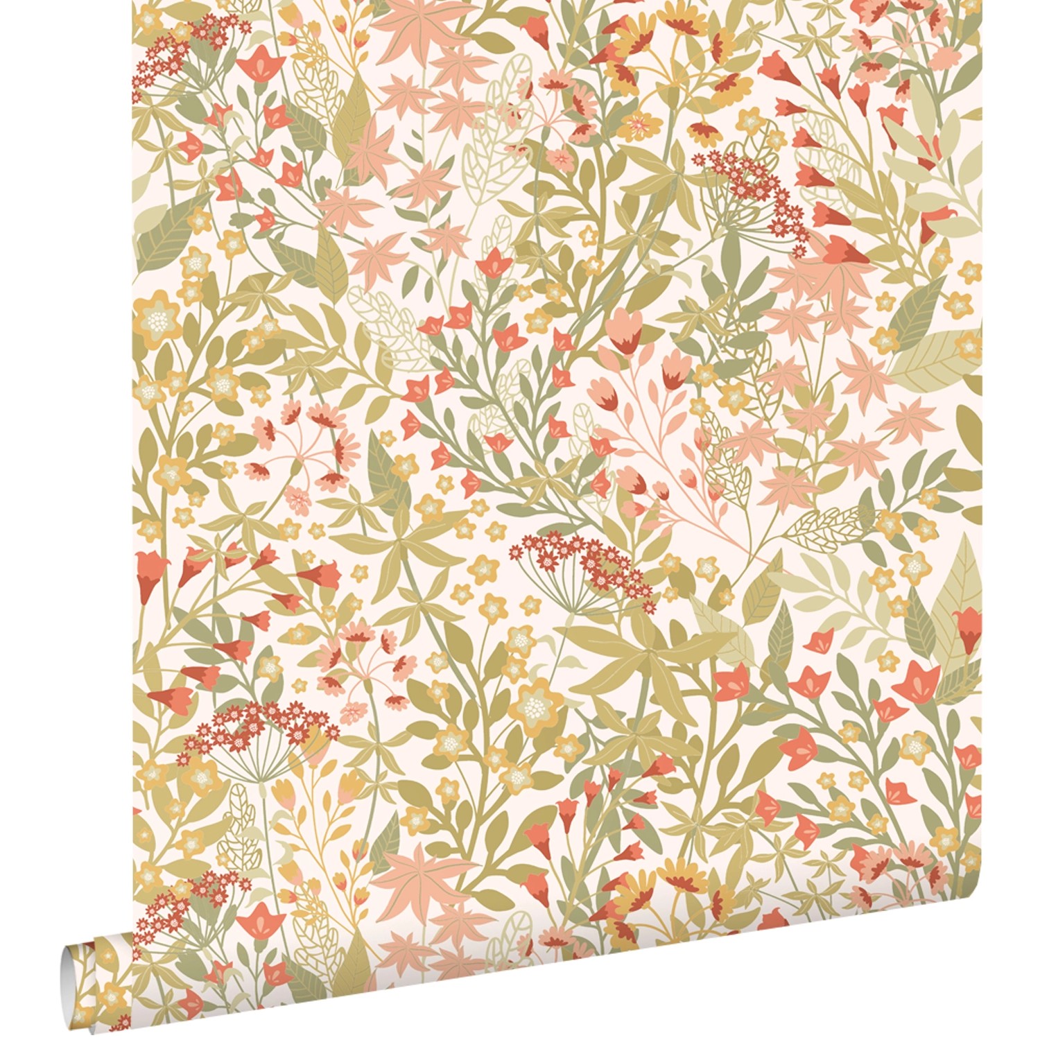 ESTAhome Tapete Feldblumen Grün Rosa und Ockergelb 50 x 900 cm von ESTAhome