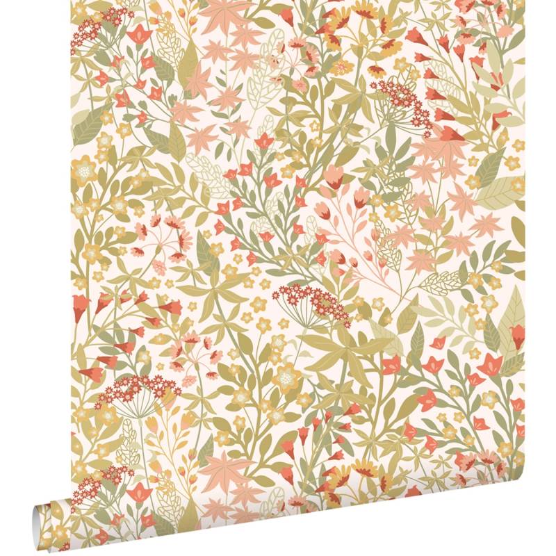 ESTAhome Tapete Feldblumen Grün Rosa und Ockergelb 50 x 900 cm von ESTAhome