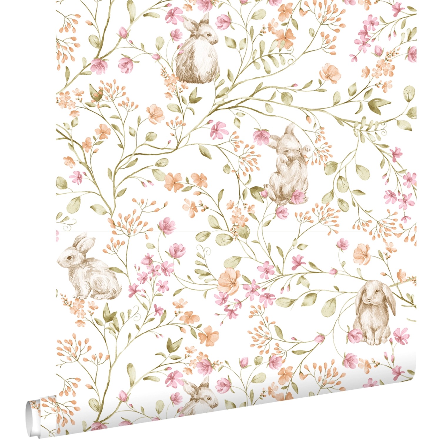 ESTAhome Tapete Kaninchen Grün Rosa und Orange 50 x 900 cm von ESTAhome