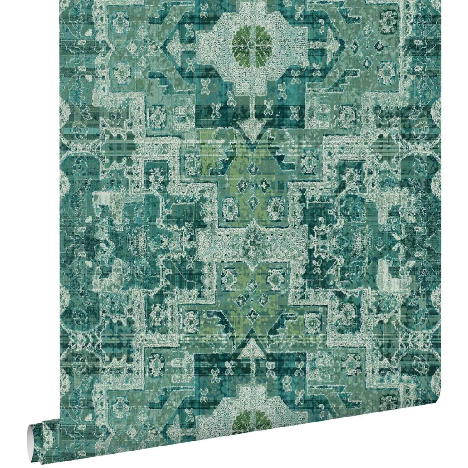 ESTAhome Tapete Orientalisches Kelim Patchwork Smaragdgrün 53 Cm X 1005 Cm 148659 von ESTAhome