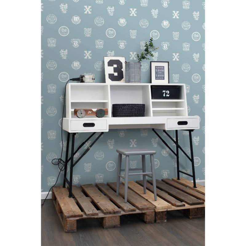 ESTAhome Tapete Schulembleme Hellblau 53 cm x 10,05 m 128803 von ESTAhome