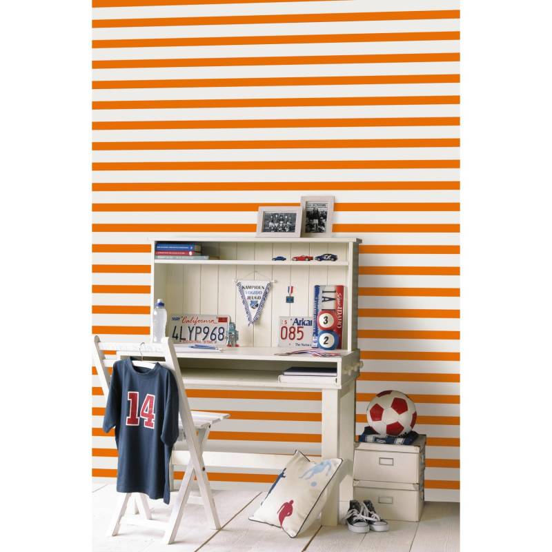 ESTAhome Tapete Streifen Orange und Weiß 53 cm x 10,05 m 115872 von ESTAhome