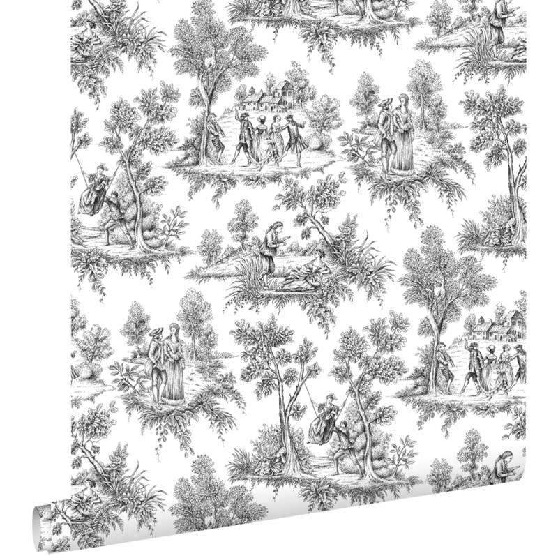 ESTAhome Tapete Toile De Jouy Schwarz 53 cm x 10,05 m 136820 von ESTAhome