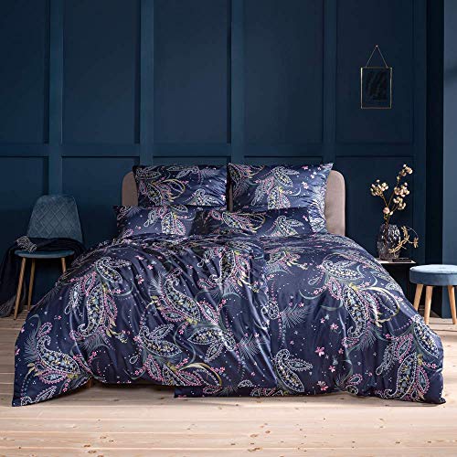 ESTELLA Satin de Luxe Bettwäsche Calypso Marine 135x200 cm + 80x80 cm + 40x80 cm von ESTELLA