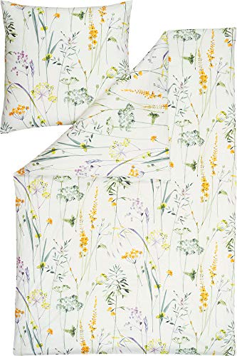 Estella Bettwäsche Melis Interlock-Jersey lindgrün-apricot-wollweiß Größe 1x 155x220 cm + 1x 80x40 cm von ESTELLA