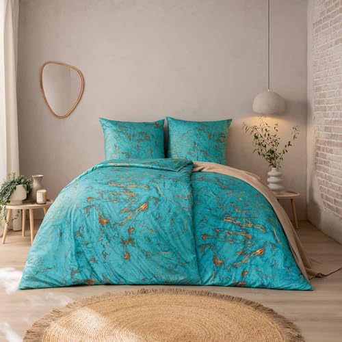 ESTELLA Bettwäsche Raphael Azur - Mako Interlock Jersey (1 x 80x80 + 1 x 155x220 cm) von ESTELLA
