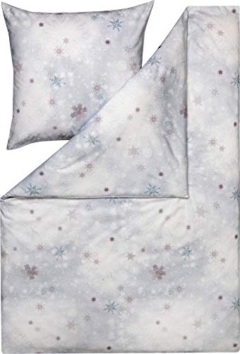 ESTELLA Kuschelflanell Bettwäsche Snowflake Silber 1 Bettbezug 155 x 220 cm + 1 Kissenbezug 80 x 80 cm von ESTELLA