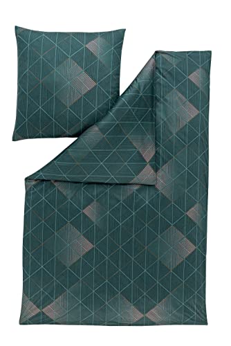 ESTELLA Mako Jersey Bettwäsche 155x220 Taro blautanne Dreiecke Streifen 6378-581 von ESTELLA