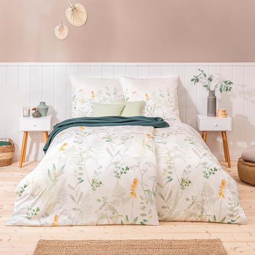 ESTELLA Mako Jersey Bettwäsche 155x220 Visby grün Farn Gräser Wiese 6295-530 von ESTELLA