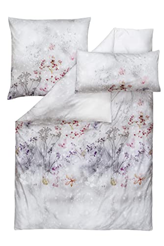 ESTELLA Mako-Satin Bettwäsche 135x200 Stella Silber Blüten Beeren Winter 7376-820 von ESTELLA