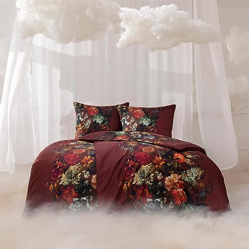 ESTELLA Mako-Satin Bettwäsche Traumstoff Raphaela Bordeaux 1 Bettbezug 135 x 200 cm + 1 Kissenbezug 80 x 80 cm von ESTELLA