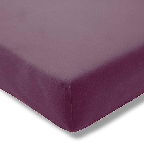 ESTELLA Spannbetttuch Feinjersey | Aubergine | 100x200 cm | passend für Matratzen 90-100 cm (Breite) x 190-200 cm (Länge) | trocknerfest und bügelfrei | 100% Baumwolle von ESTELLA