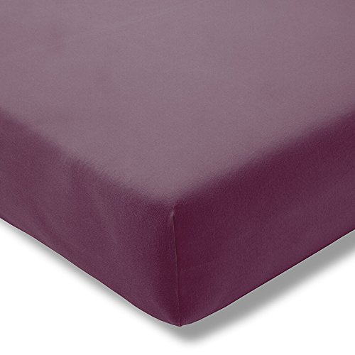 ESTELLA Topper-Spannbetttuch Zwirnjersey | Aubergine | 180-200x200 cm | passend für Topperhöhen von 7-10 cm | trocknerfest und bügelfrei | 97% Baumwolle 3% Elastan von ESTELLA