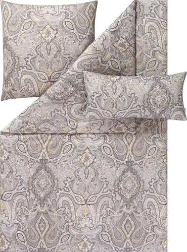 Estella Bettwäsche Fernanda + Gratis-Kissenbezug Mako-Satin grau Größe 135x200 cm (40x80 cm + 80x80 cm) von ESTELLA