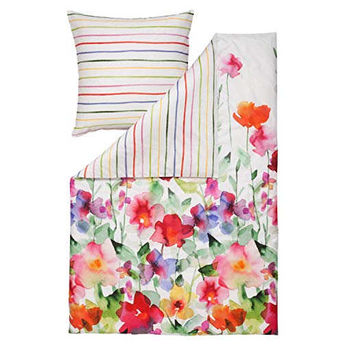 Estella Wendebettwäsche Set Aquarell 4703 985 Blumen Mako Satin 155 cm x 220 cm von ESTELLA