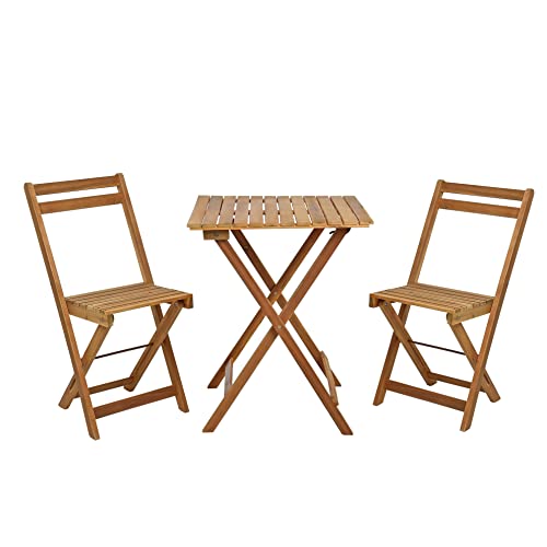 ESTEXO Balkonset 3tlg. Klapptisch + 2 Stühle aus Holz, Gartenset, Bistro, Set, Garnitur von ESTEXO