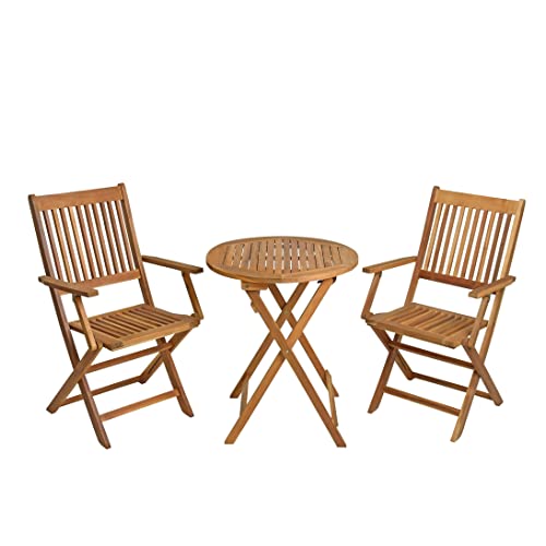 ESTEXO Balkonset Gartenmöbel Set Klappstühle mit Armlehne Klapptisch Ø 57cm Rund Akazie von ESTEXO