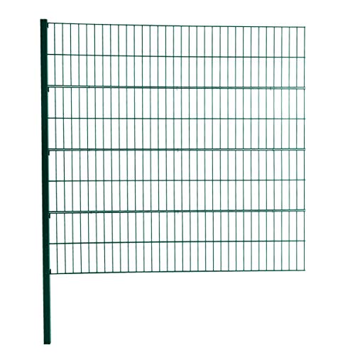 ESTEXO Doppelstabmattenzaun Gitterzaun Drahtgitter Garten-Zaun Stabmattenzaun Pfosten Zaunset Komplett-Set Erweiterungs-Set oder einzelne Pfosten oder Eckpfosten (RAL 6005 / Erweiterungs-Set 160 cm) von ESTEXO