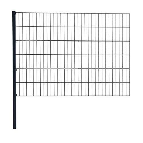 ESTEXO Doppelstabmattenzaun Gitterzaun Drahtgitter Garten-Zaun Stabmattenzaun Pfosten Zaunset Komplett-Set Erweiterungs-Set oder einzelne Pfosten oder Eckpfosten (RAL 7016 / Erweiterungs-Set 120 cm) von ESTEXO