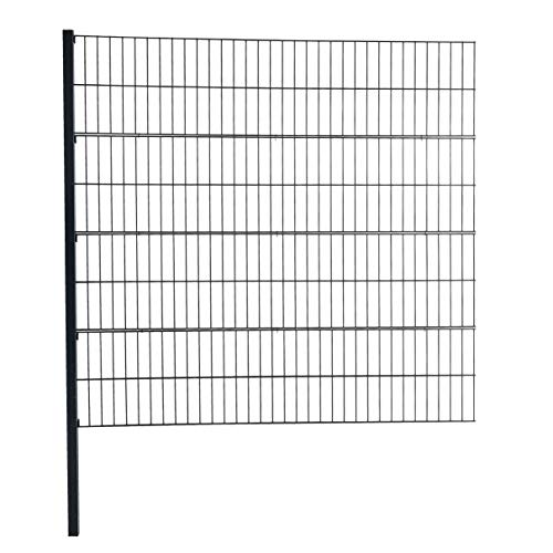 ESTEXO Doppelstabmattenzaun Gitterzaun Drahtgitter Garten-Zaun Stabmattenzaun Pfosten Zaunset Komplett-Set Erweiterungs-Set oder einzelne Pfosten oder Eckpfosten (RAL 7016 / Erweiterungs-Set 160 cm) von ESTEXO