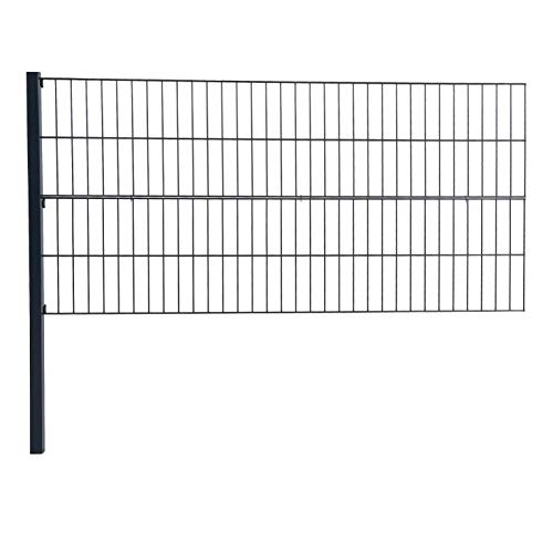 ESTEXO Doppelstabmattenzaun Gitterzaun Drahtgitter Garten-Zaun Stabmattenzaun Pfosten Zaunset Komplett-Set Erweiterungs-Set oder einzelne Pfosten oder Eckpfosten (RAL 7016 / Erweiterungs-Set 80 cm) von ESTEXO