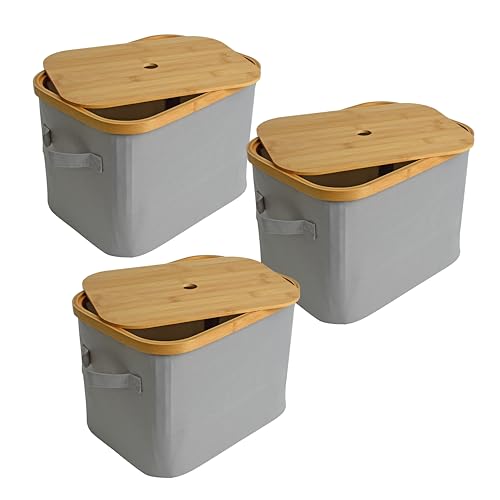 ESTEXO Faltbarer Bambuskorb Aufbewahrungsbox 35x25x24 cm 3er Set Aufbewahrungskorb Hellgrau ESTEXO Faltbarer Bambuskorb Aufbewahrungsbox 35x25x24 cm 3er Set Aufbewahrungskorb Hellgrau von ESTEXO