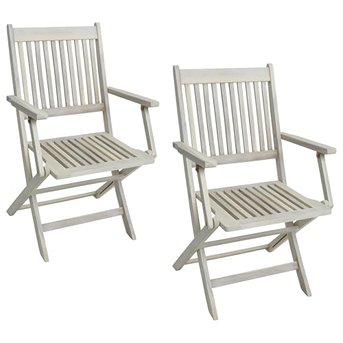 ESTEXO Gartenstühle Holzstühle Klappstühle 2er Set Akazienholz Stuhlset mit Armlehne Balkonstühle Terrasse Holz Akazie Weiß von ESTEXO