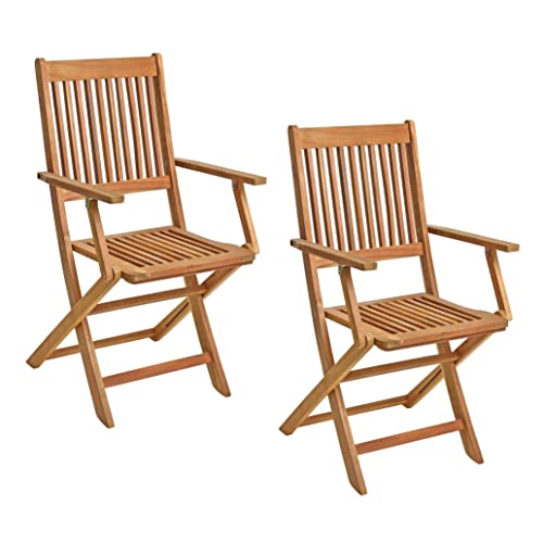 ESTEXO Gartenstühle Holzstühle Klappstühle 2er Set Akazienholz Stuhlset mit Armlehne Balkonstühle Terrasse Holz Akazie von ESTEXO