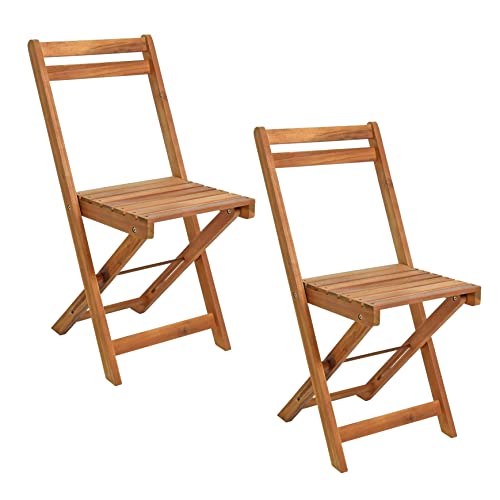 ESTEXO Gartenstühle Holzstühle Klappstühle 2er Set Akazienholz Stuhlset ohne Armlehne Balkonstühle Terrasse Holz Akazie von ESTEXO