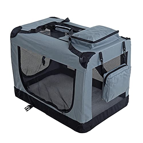 ESTEXO Hundebox Hundetransportbox Transportbox faltbar Reisebox Katzenbox Box Transporttasche Tier-Box Katzentransportbox Autobox (XL/Grau) von ESTEXO
