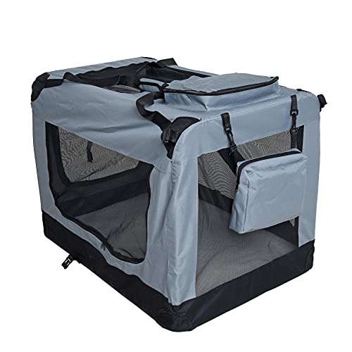 ESTEXO Hundebox Hundetransportbox Transportbox faltbar Reisebox Katzenbox Box Transporttasche Tierbox Katzentransportbox Autobox (XXL/Grau) von ESTEXO