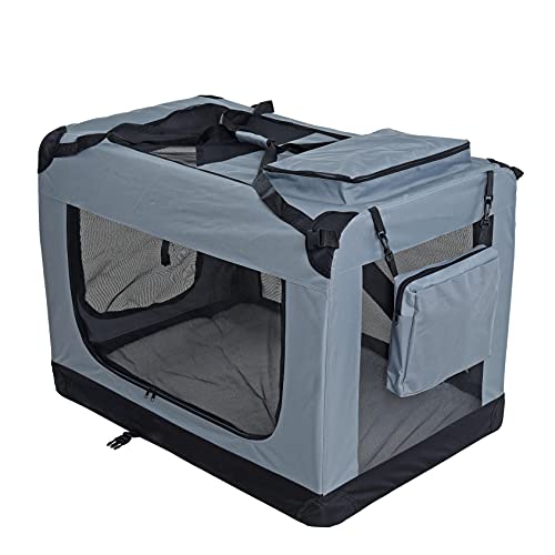 ESTEXO Hundebox Hundetransportbox Transportbox faltbar Reisebox Katzenbox Box Transporttasche Tierbox Katzentransportbox Autobox (XXXL/Grau) von ESTEXO