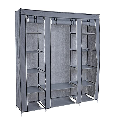 ESTEXO Kleiderschrank Faltschrank 150x45x175 cm Faltkleiderschrank Stoffkleiderschrank Stoffschrank Campingschrank Schrank Kleiderregal Grau von ESTEXO