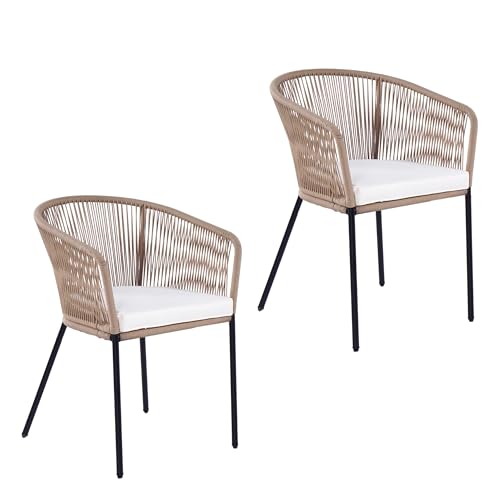 ESTEXO Lounge Stuhl Gartenstuhl 2er Set Gartensessel Rope Loungesessel Outdoor Sessel (Beige) von ESTEXO