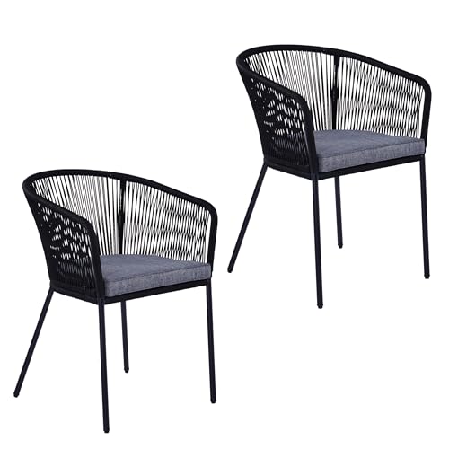 ESTEXO Lounge Stuhl Gartenstuhl 2er Set Gartensessel Rope Loungesessel Outdoor Sessel (Schwarz) von ESTEXO