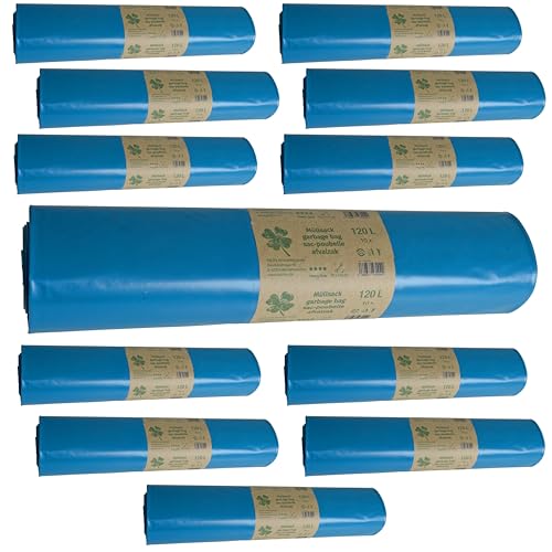 ESTEXO Müllsäcke Abfallsäcke Müllbeutel Abfallbeutel Mülltüte Blau (Schwerlast 120 L / 12 Rollen) von ESTEXO