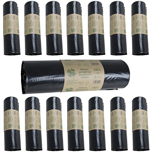 ESTEXO Müllsäcke Abfallsäcke Müllbeutel Abfallbeutel Mülltüte Schwarz (Mittelstark 240 L / 15 Rollen) von ESTEXO