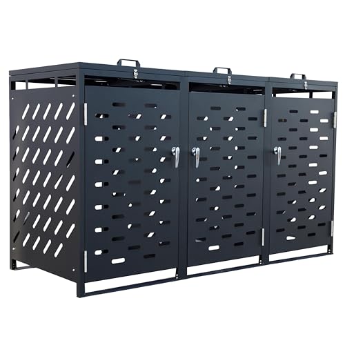 ESTEXO Mülltonnenbox Mülltonnenverkleidung mit Deckel Aufbewahrungsbox Müllbox Anthrazit (3 Türen) von ESTEXO