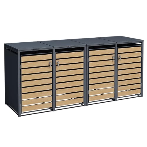 ESTEXO Mülltonnenbox Mülltonnenverkleidung mit Deckel Aufbewahrungsbox Müllbox Anthrazit mit Holzdekor (4 Türen) von ESTEXO
