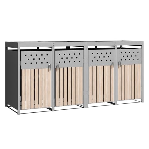 ESTEXO Mülltonnenbox Mülltonnenverkleidung mit Pflanzdach Aufbewahrungsbox Müllbox Edelstahl RAL 9007 (4 Türen) von ESTEXO
