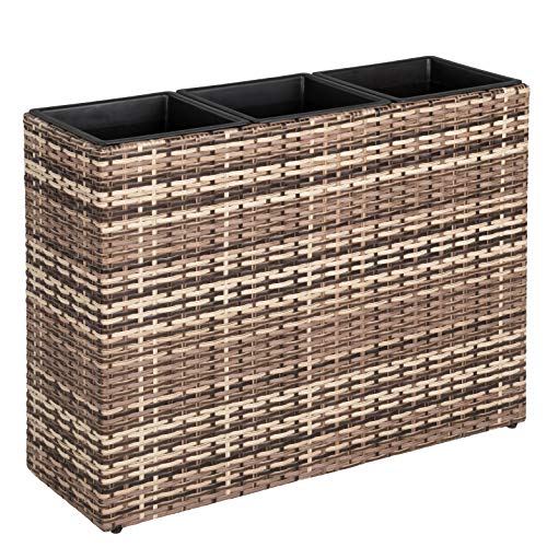 ESTEXO Pflanzkübel 3er Set Polyrattan Beige-Braun – wetterfestes Hochbeet Blumentopf Pflanzkasten Übertopf für Garten Balkon Terrasse – Pflanzgefäß als Sichtschutz, Raumtrenner, Gartenmöbel von ESTEXO