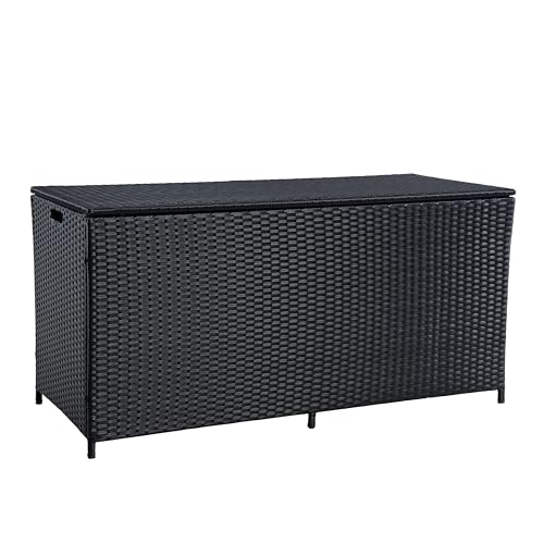 ESTEXO Polyrattan Auflagenbox Kissenbox Gartenbox Gartentruhe Aufbewahrungsbox Auflagentruhe (Schwarz) von ESTEXO