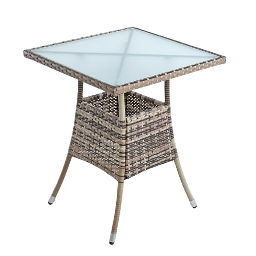 ESTEXO Polyrattan Beistelltisch Gartentisch 57x57x72 cm Rattan Tisch Balkontisch Gartenmöbel Terrassentisch (Beige-Braun) von ESTEXO