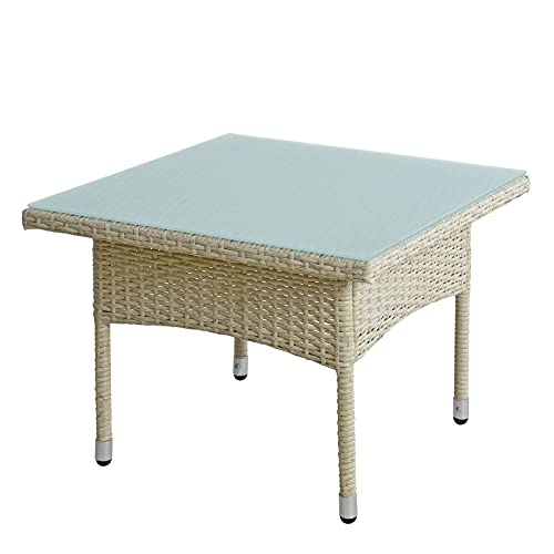ESTEXO Polyrattan Beistelltisch Gartentisch Rattan Kaffee Tisch Balkontisch Gartenmöbel Kaffeetisch Teetisch Couchtisch Rattantisch (Beige) von ESTEXO