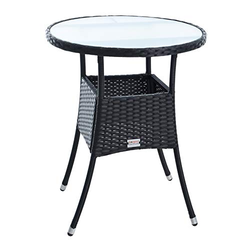 ESTEXO Polyrattan Beistelltisch Gartentisch Rattan Tisch Balkontisch Gartenmöbel Rund Kaffeetisch Teetisch Couchtisch Rattantisch (Schwarz) von ESTEXO